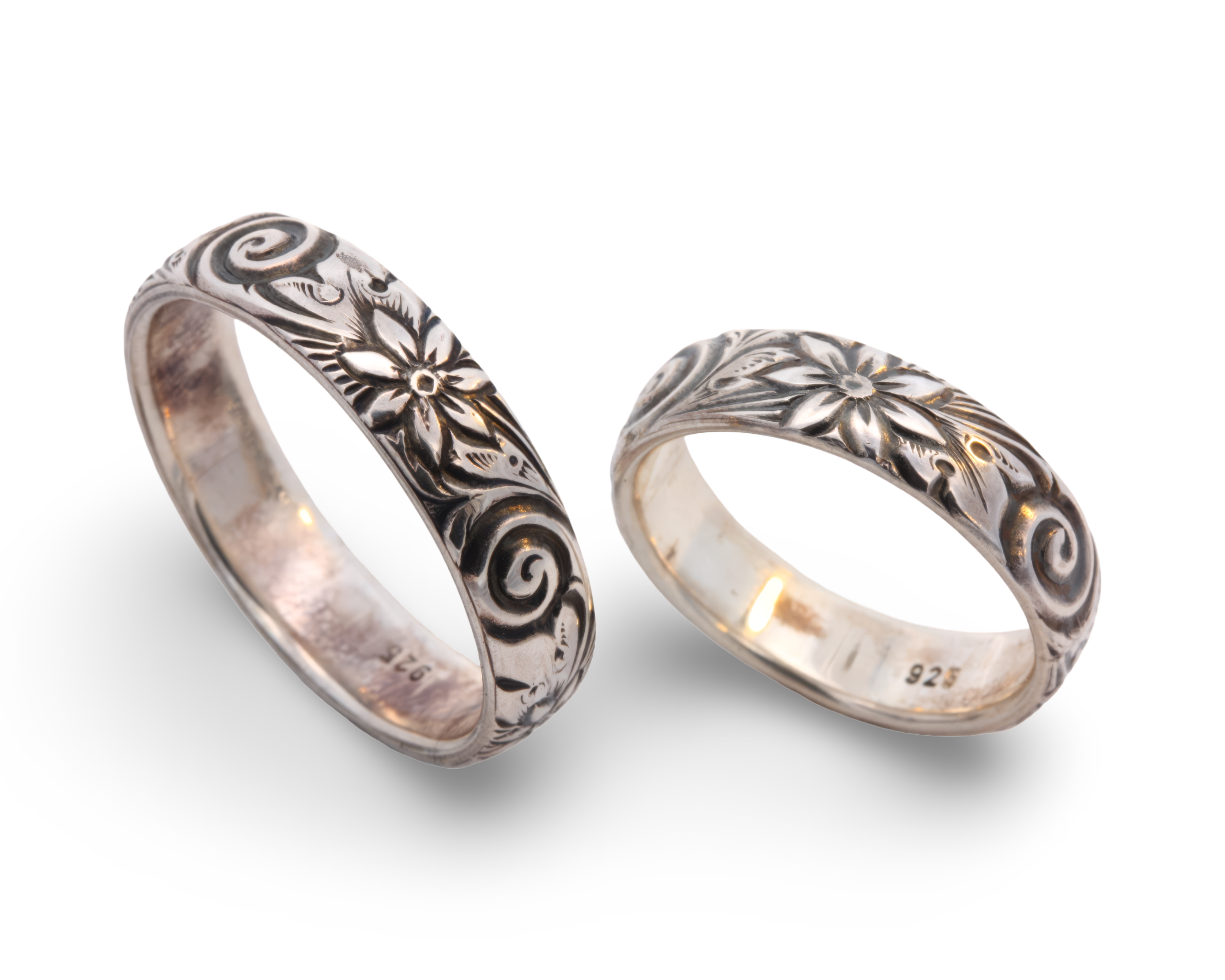 Florale Trauringe in Silber