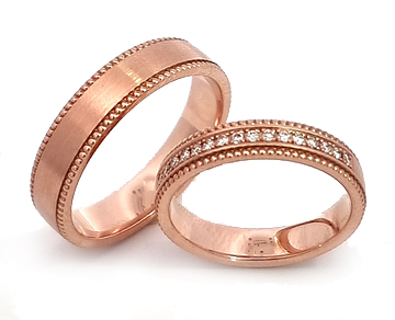 Rotgold Trauringe Perlfuge Brillanten