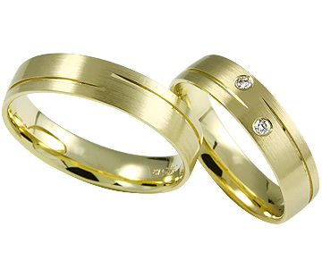 Gelgoldehering mit zwei weißen Brillanten